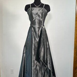 VTG Scott McClintock Metallic Gray Silver Prom Dress Full Polka Dot Sequins S/M